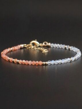 Sunstone and Moonstone 18k Gold Plated Beaded Bracelet. New.
